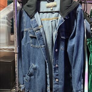 torrid Blue Denim Shirt Jacket with Black Hood